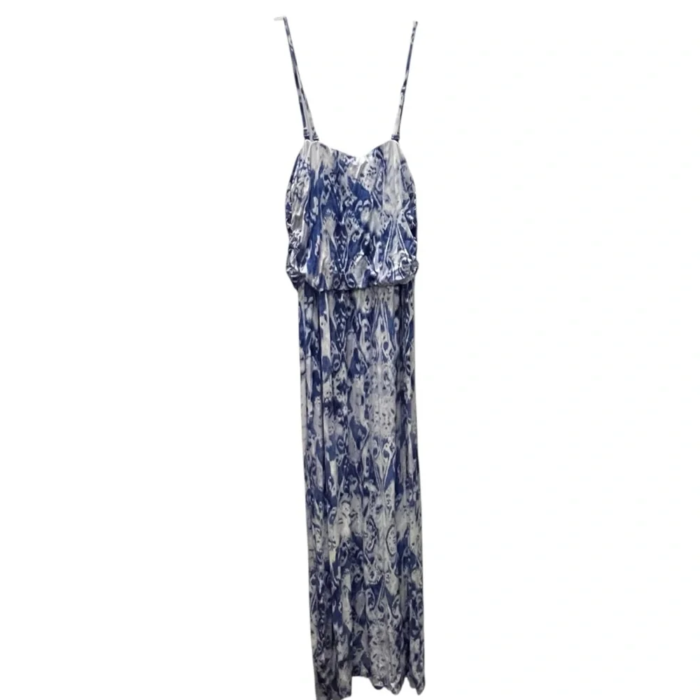 Carole Little Dress Ruched Maxi Cami Halter Empire Blue Tie Dye Boho Hippie XL - Picture 15 of 15